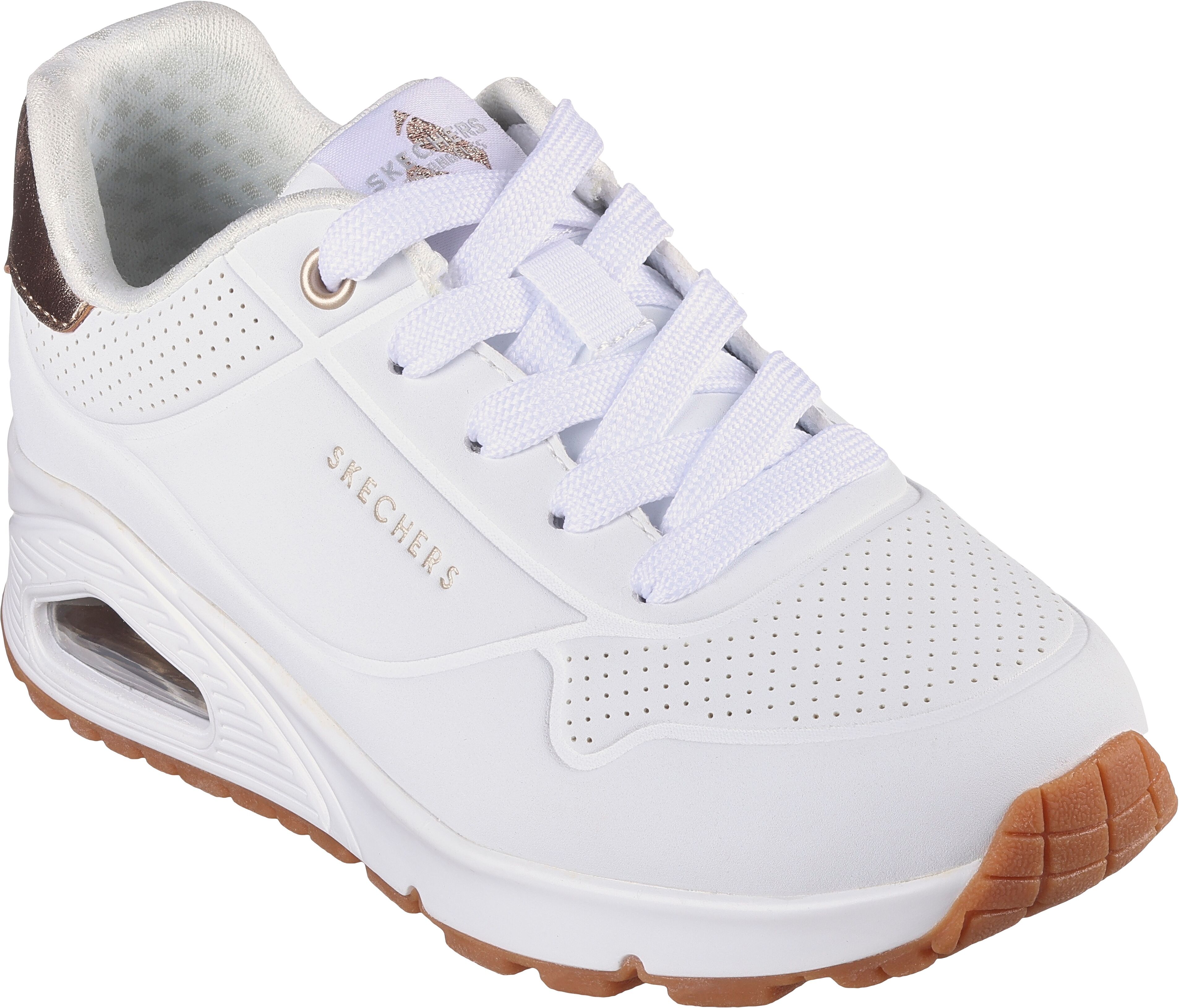 Sneaker SKECHERS "ESS - STREET GIRLS", Mädchen, Gr. 32, Textil, weiss (weiß), Lederimitat, Schuhe Sneaker, Freizeitschuh mit gepolster.Schaftrand, Grössenschablone zum Download weiß 32, Textil