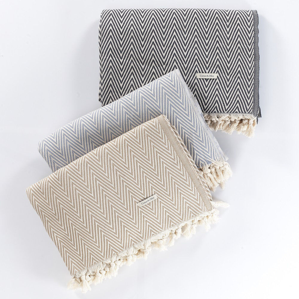 Cotton and Olive Merich Soft Cotton Blanket Anthracite 185cm W X 275cm L