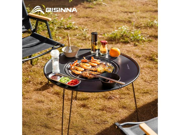 BISINNA Barbecue pliant Table ronde poêle en fer Portable Camping Barbecue gril à charbon de bois avec sac de rangement Patio thé bouillant