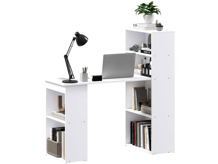 Gisaae Schreibtisch Computertisch 120 cm x 55 cm mit Regal, Weiß, 120x120x55 cm, Büromöbel, Schreibtische, Schreibtische
