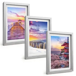 BILDER SET 3er Set - 20x30 cm Silberner Rahmen - Romantische Himmelslandschaften