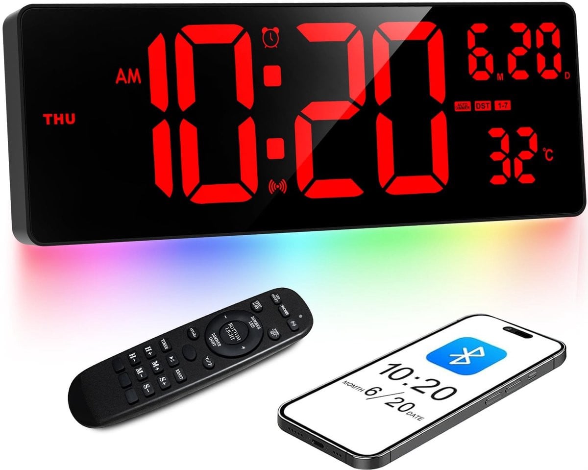Omgoods Digitale Wandklok 16.5 Inch met Bluetooth Tijdssynchronisatie