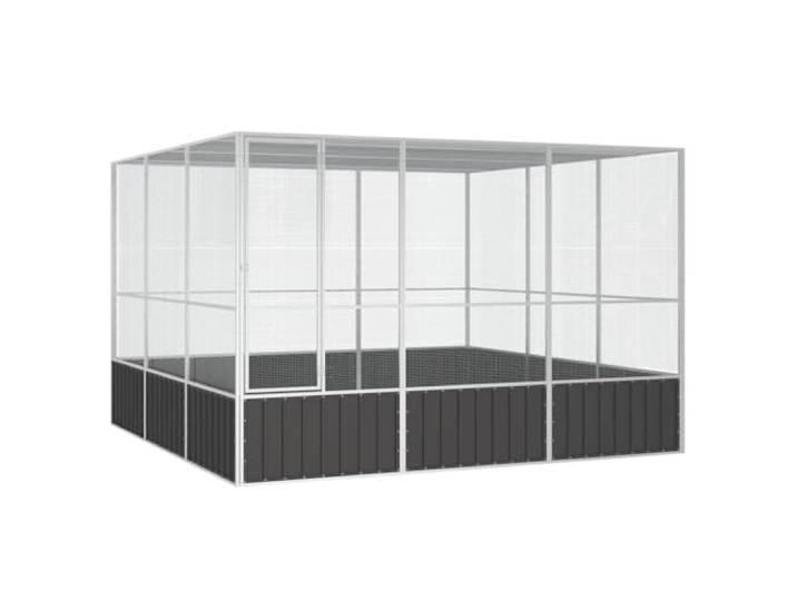 vidaXL Cage à Oiseaux\, Volière d’Oiseaux avec Porte à Charnière\, Maison à Perroquet\, Nichoir de Jardin Extérieure\, Anthracite Acier Galvanisé