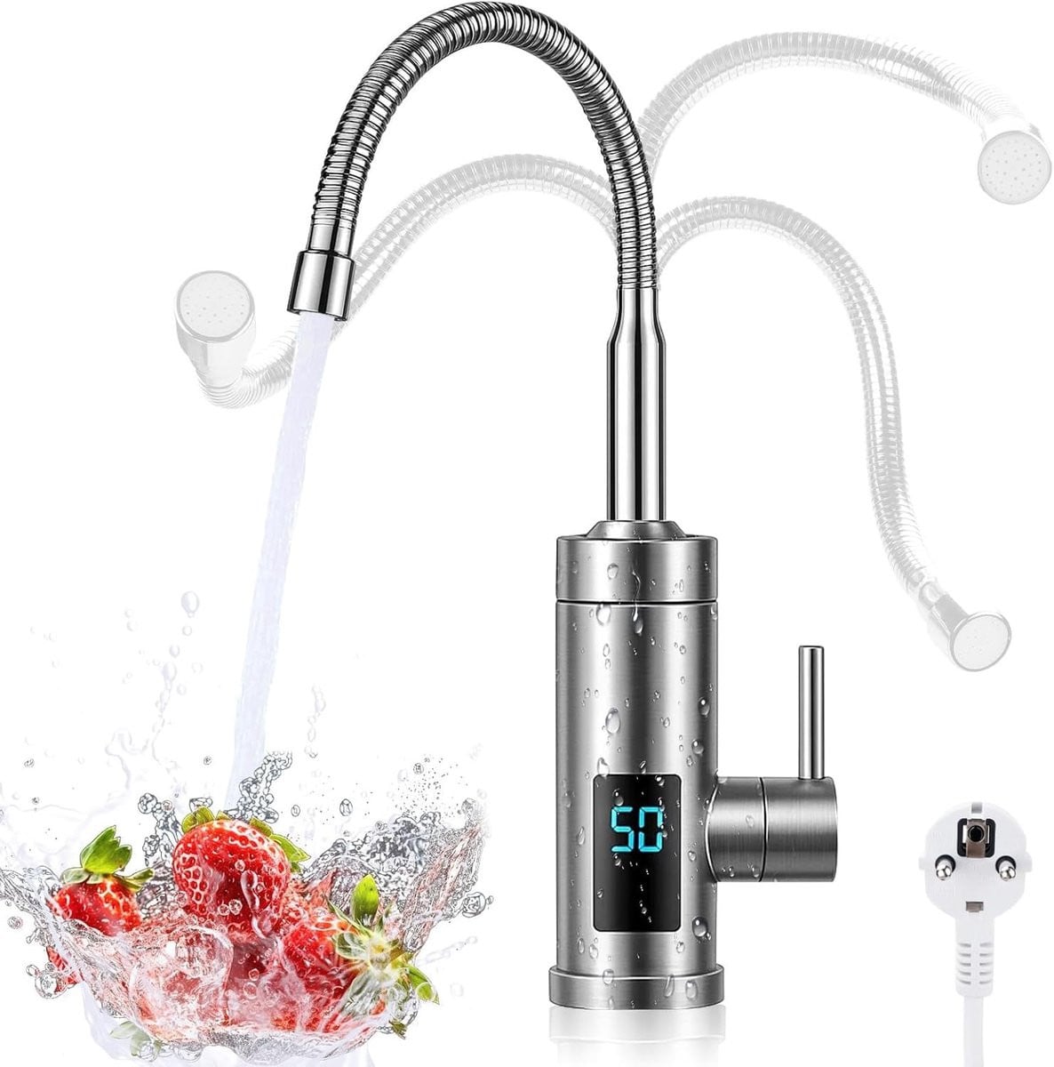 Elektrische Waterkraan met Doorstroomverwarmer 3000W voor Keuken, Badkamer en Camping