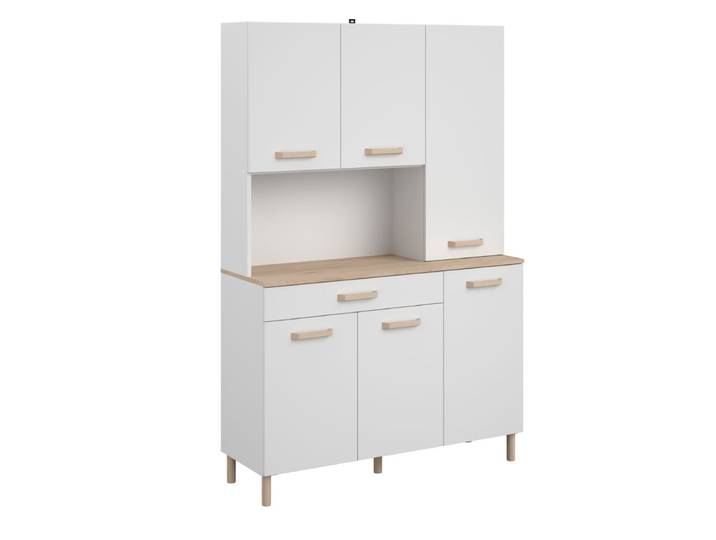 Buffet Vaisselier 6 Portes 1 Tiroir Plateau Aspect Bois Clair - Basic