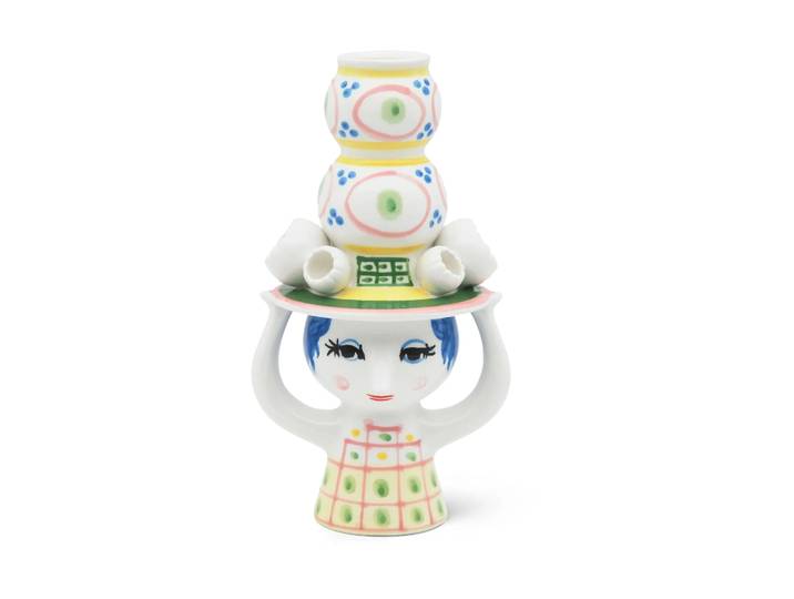 Bjørn Wiinblad Bougeoir Lady with hat H16 cm Rose