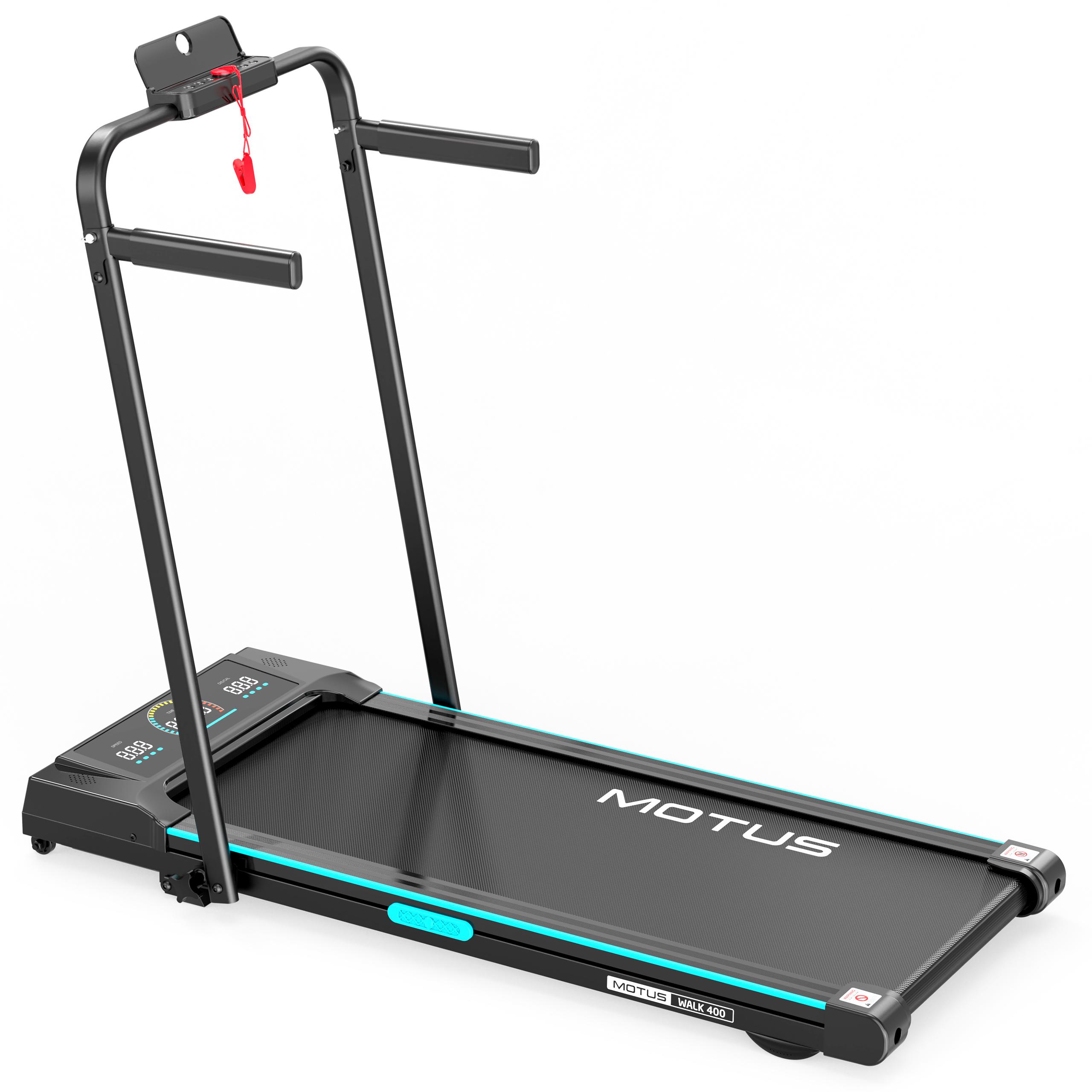 MOTUS Walk400 Laufband mit Handlauf, Bluetooth, LED, Steigung, bis 110 kg, leise