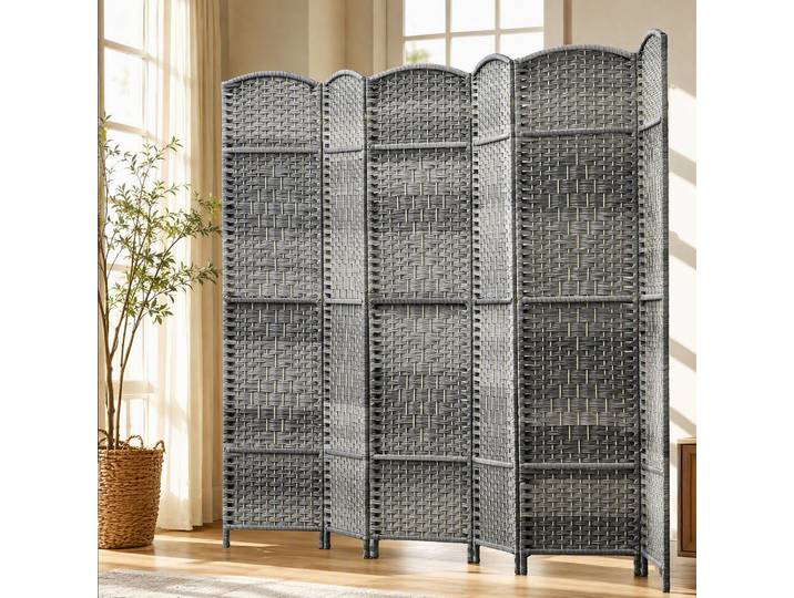 HOMCOM Paravent Bois 6 Panneaux Pliable Gris 270x180cm