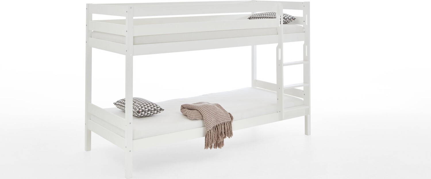 Etagenbett Lupo Buche Weiß massiv 90x200 cm mit Rollrosten