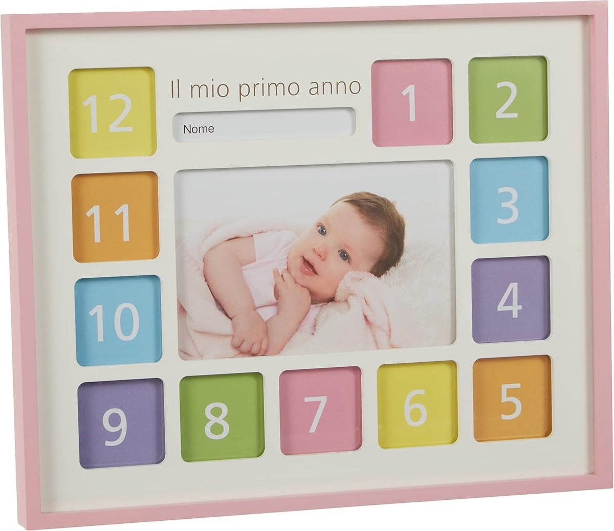 Fotolijst Hout - Wandlijst Decoratie voor 12 Foto's met Verwisselbare Passe-partout - Roze