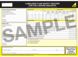 Officially Licensed Gas Safe Gas Safe® Landlord Safety Record for Leisure Industry – Pad of 25
