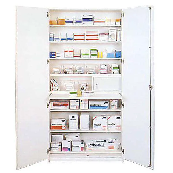 Lockweiler Plastic Werke GmbH Aufbewahrungs- und Medikamentenschrank mit 2 Türen, weiß, 205 x 100 x 50 cm, Grundausstattung Buche 23000000200