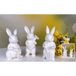 Hase Gino mit Harke 12cm cremeweiß