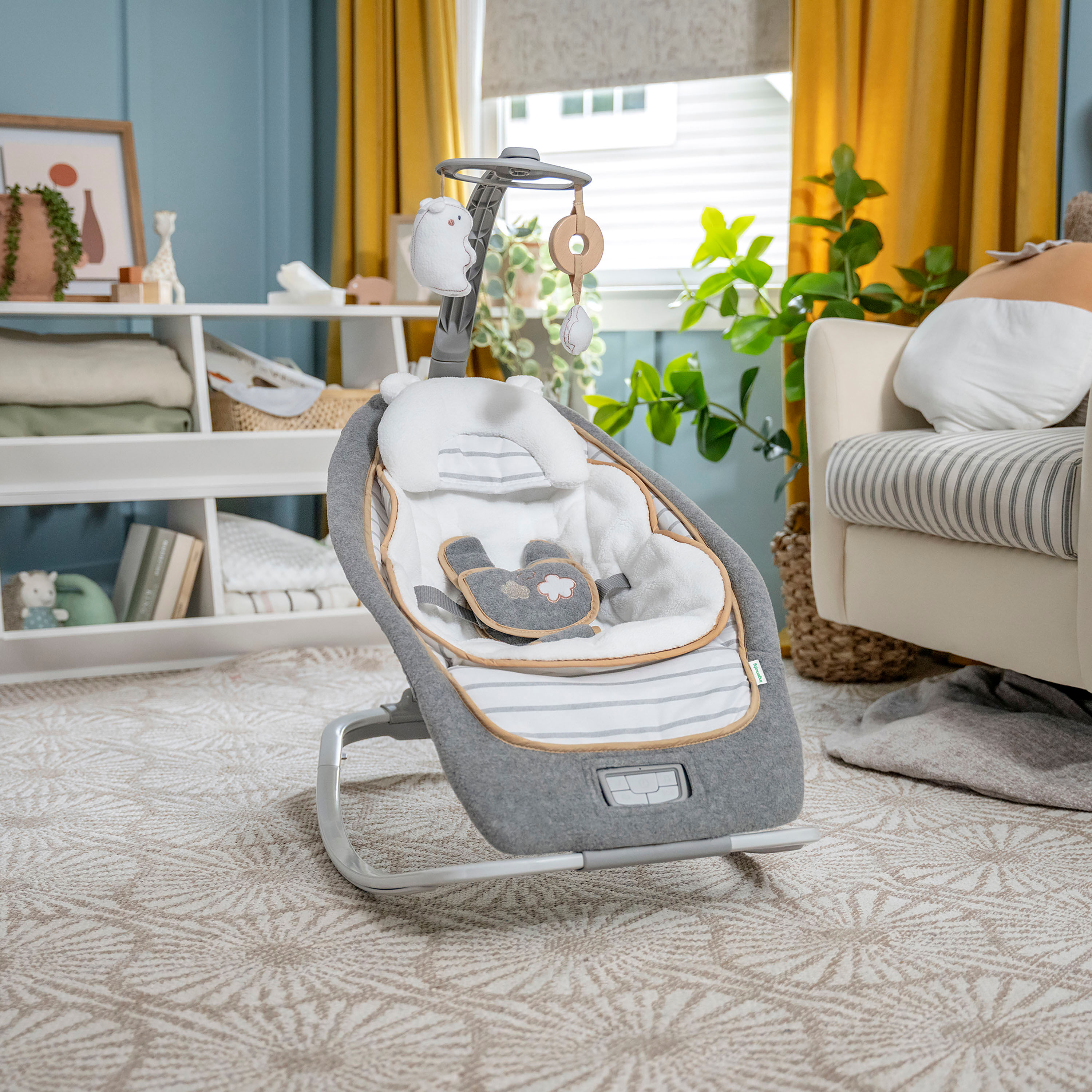 Babywippe INGENUITY "Rocking Seat - Bella Teddy", Baby, grau, Kunststoff, Metall, Stoff, Babywippen Babywippe, mit Sound-Effekt