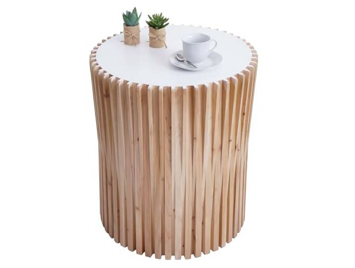 Mendler Beistelltisch HWC-N31 Tanne Holz Ø51cm Natur-weiß