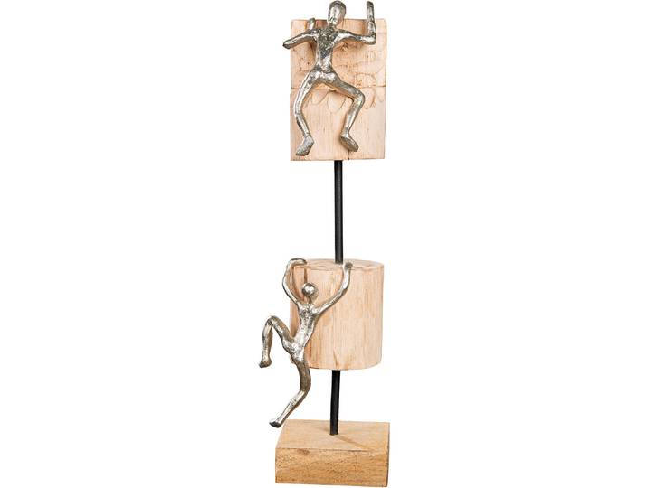 Skulptur GILDE Skulptur Person; rund Climbing naturfarben , beige (naturfarben), B:10cm H:45cm T:10cm, Mangoholz, Dekofiguren, Skulptur, Motiv Kletterer Wanddeko moderne Skulptur Erfolgssymbol