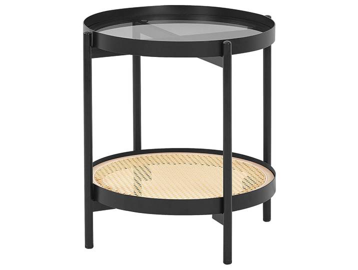 Beliani Beistelltisch Schwarz/Heller Holzfarbton Reno, Schwarz, Hellbraun, Metall, 50x55x50 cm, Wohnzimmer, Wohnzimmertische, Beistelltische