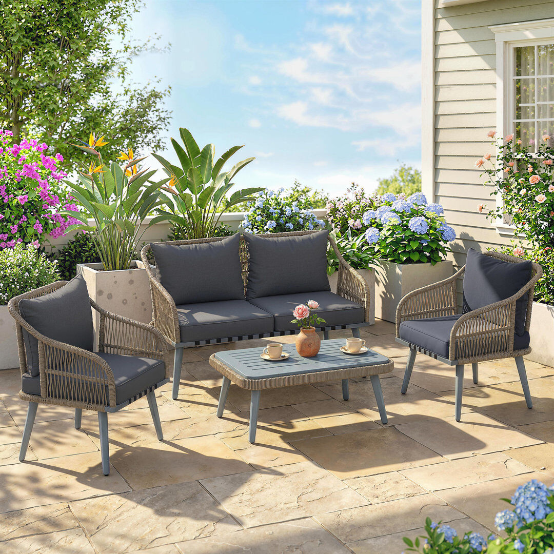 Outsunny 4 Piece Rattan Garden Furniture Set with Loveseat Grey/Grey 4