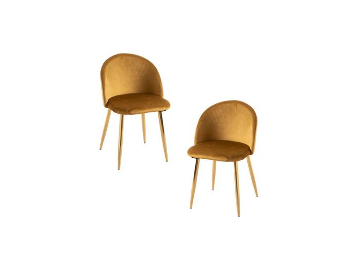 2er Set Vint Samt Golden Stühle - Gelb
