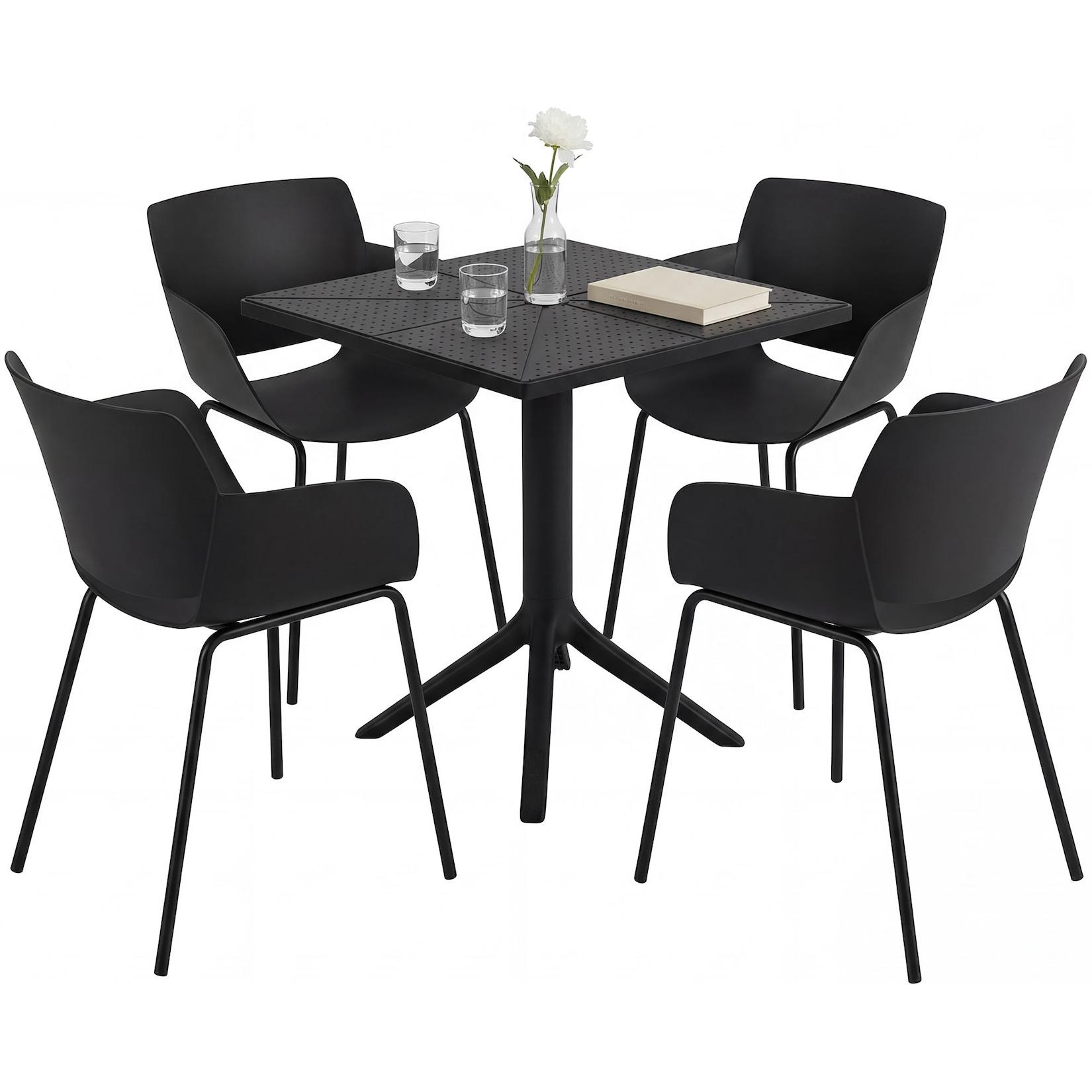 CLP Gartenmöbel-Set wetterfest Norva, mit 4 Stühlen im Lounge-Design und quadratischem Tisch, 5-tlg. Sitzgruppe für Garten, Terrasse & Balkon