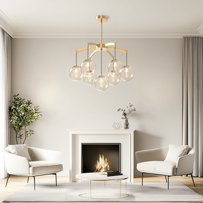 Mirella   Brass Globe Chandelier   7 Orbs / Warm White (3000k)   Bedroom Lighting   Living Room Lighting   MOD LIGHTING