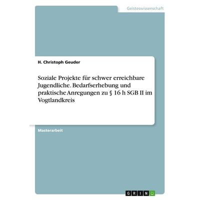 Soziale Projekte für schwer erreichbare Jugendliche. Bedarfserhebung und praktische Anregungen zu § 16 h SGB II im Vogtlandkreis, Taschenbuch von H.