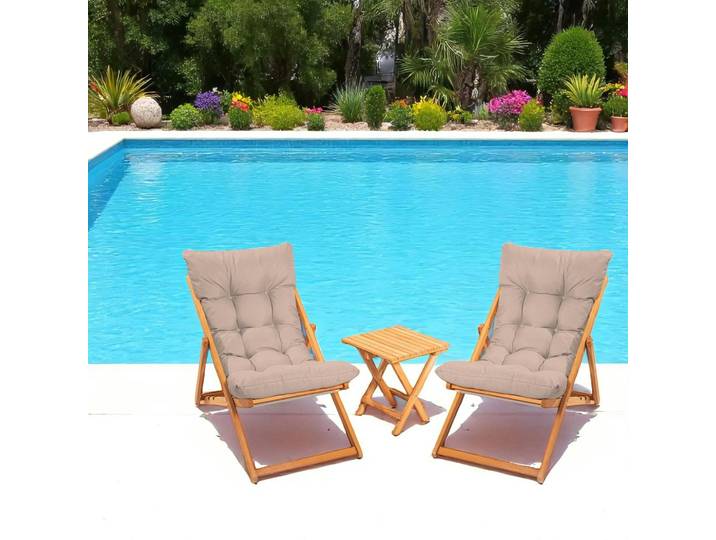 Salon de jardin - 2 chiliennes + table basse SORA - Taupe