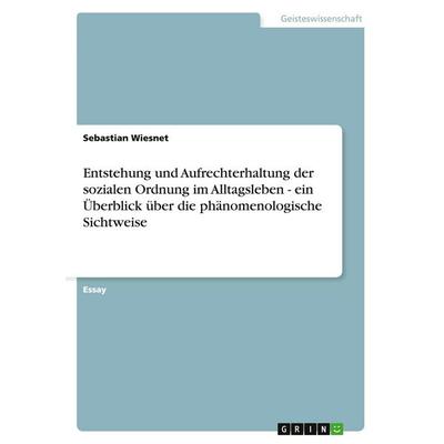 Entstehung und Aufrechterhaltung der sozialen Ordnung im Alltagsleben - ein Überblick über die phänomenologische Sichtweise, Taschenbuch von Sebastian