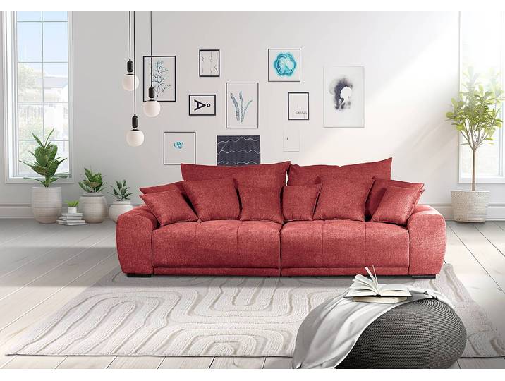 home24 XXL-bank Teas rood Microvezel Reana 280 x 67 x 120cm