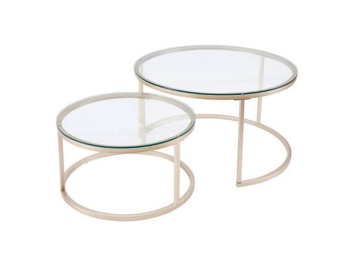 LuxusKollektion Couchtisch Couchtisch 2er Set Gold Glas Metallgestell Beistelltisch rund (1-St)