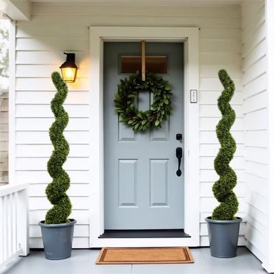 DEVERA Set of 2 6FT Spiral Topiary Trees Artificial Outdoor