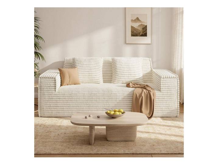 LuxusKollektion Schlafsofa Sofa Cord Schlaffunktion Wolkensofa Wohnzimmer 2Sitzer Beige