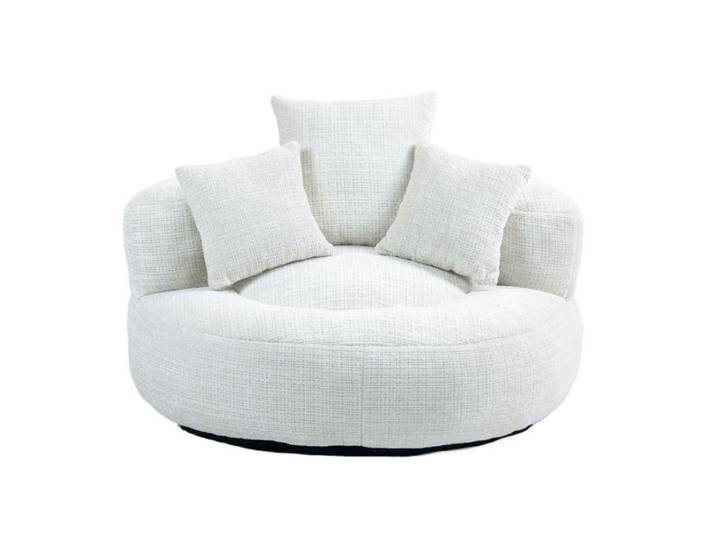 Pouf - LANGTU - Fauteuil poire à dossier haut - Chenille beige - 108x108x52 cm - 3 coussins