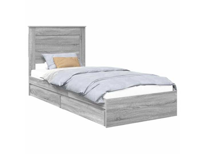 PUGYNBK Bett mit Schubladen, Grau, Sonoma, 75 x 190 cm Engineered Holz, Plattform-Lattenrost, versteckte Aufbewahrung, modernes Design