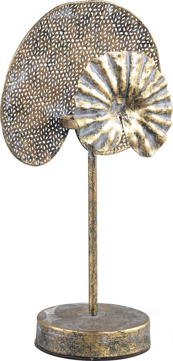 PTMD Collection Daniek Gold Lily Leaf metalen kaarsenhouder voor tealights in goudkleur