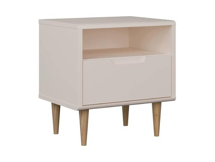 Forte SHERBROOKE Nachtschrank 50 60, Skandi-Stil, leichte Montage dank EasyKlix by Forte, 1 Schublade, offenes Fach, hohe Füße, Holzwerkstoff, Kaschmir Beige, 54,8 cm breit x 57,8 cm hoch x 43 cm tief