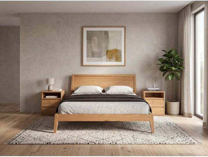 Designer Holzbett Kaja aus massiver Eiche - 140x220 - Naturöl - Luxusbetten24