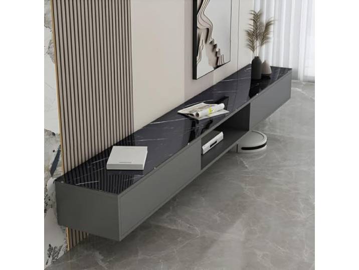Schwimmender TV-Ständer, wandmontierter TV-Schrank, schwebende Regale Mit Tür, Modernes Wohnzimmer, Runde Ecke hängend