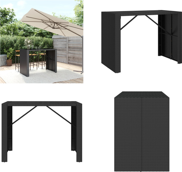 vidaXL Bartisch mit Glasplatte Schwarz 145x80x110 cm Poly Rattan - Bartisch Mit Glasplatte - Bartische Mit Glasplatten - Partytisch - Bistrotisch