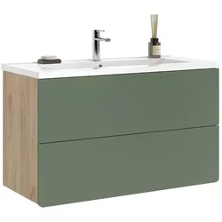 Vicco, Badmöbelset, Badmöbel-Set Izan, Grün/Goldkraft Eiche, 2-teilig