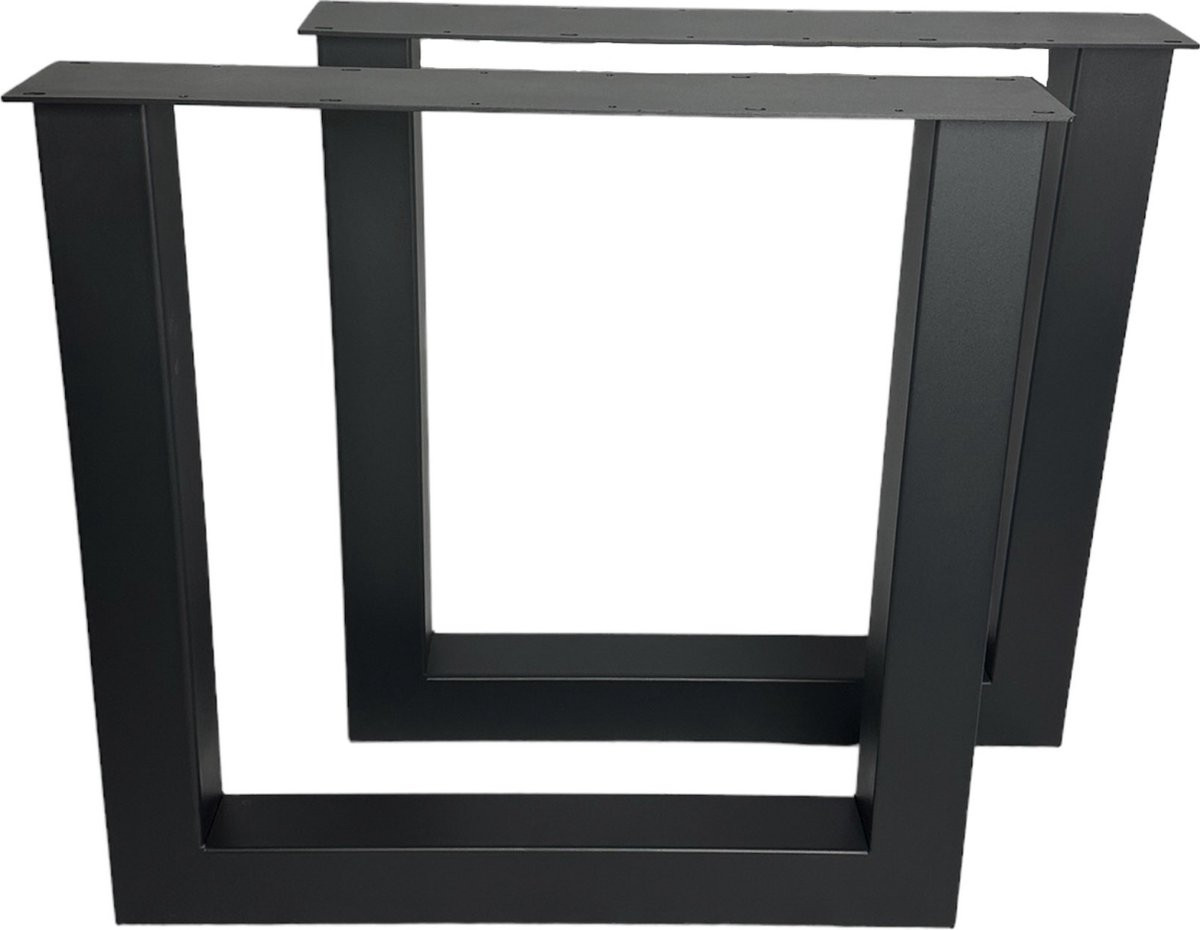 Maison DAM 2x Industriële U-vormige tafelpoot met koker, Mat zwart fijn structuur, 8x8 cm, Hoogte: 72 cm
