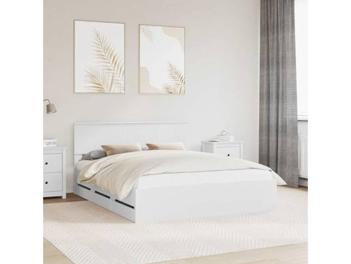RJPLMFV Bettgestell mit Schublade, Weiß, 160 x 200 cm, Holz Feste Holzlatten, stabile quadratische Füße, versteckte Aufbewahrung, einfache Reinigung, minimalistischer Stil