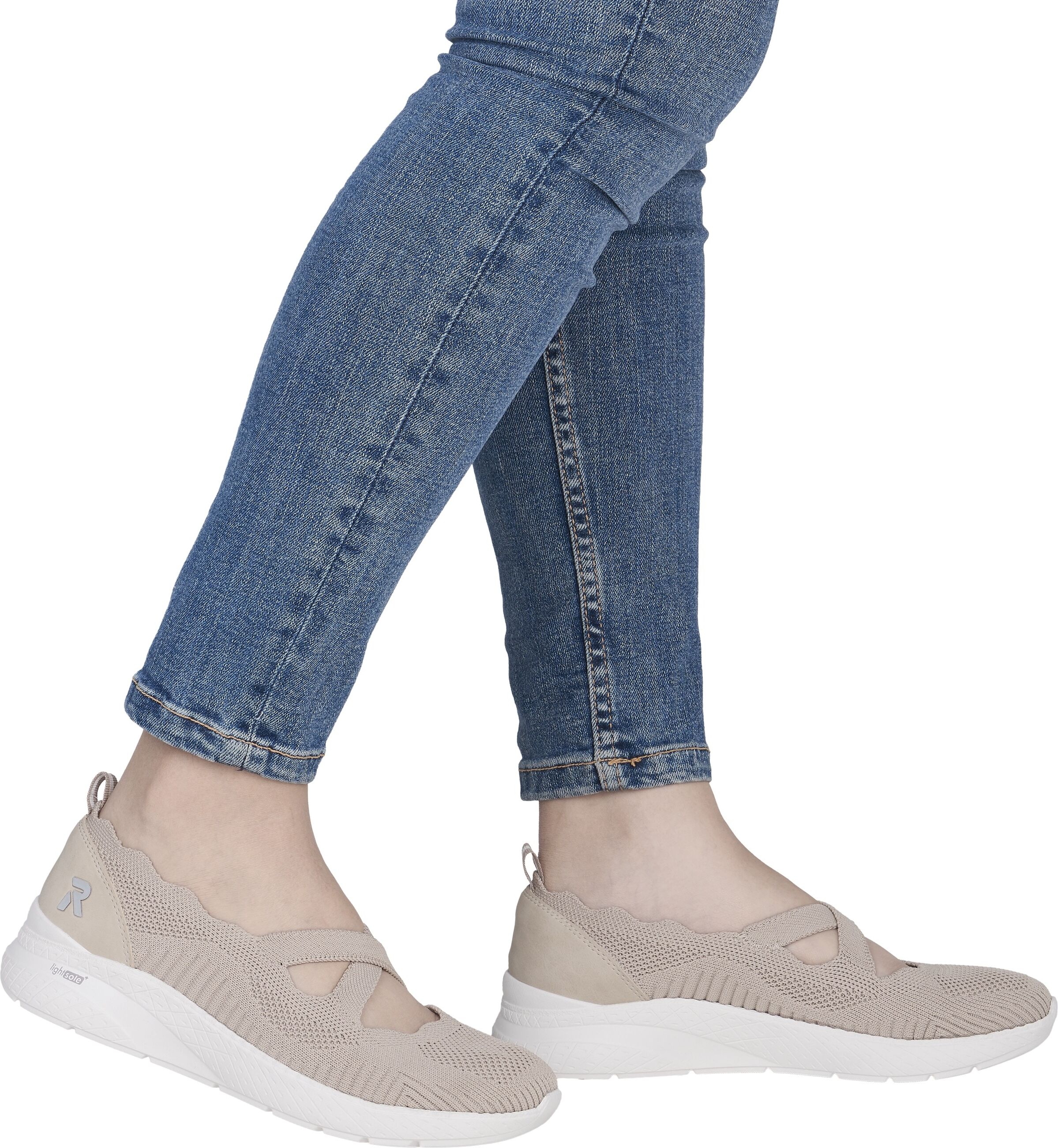 Riemchenballerina RIEKER, Damen, Gr. 42, beige, Nubuklederimitat, Textil, Schuhe Riemchenballerina, Schlupfschuh, Slipper in veganer Verarbeitung