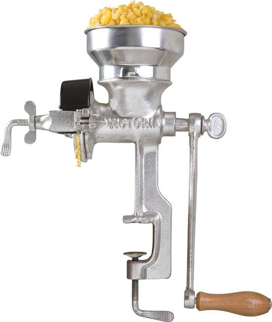 Handbetriebene Kornmühle mit Niedrigem Hopper - Gusseisen, Silber, Rot