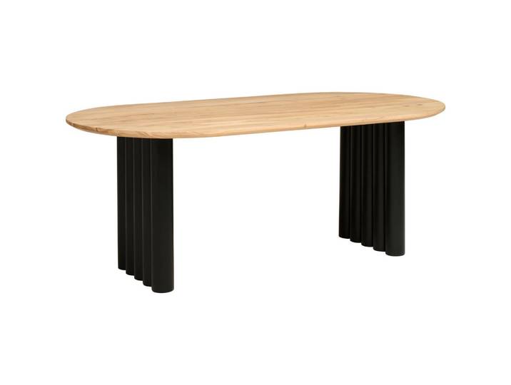 Mid.you Esstisch, Schwarz, Akazie, Holz, Metall, Akazie, massiv, Holz, bootsförmig, Rundrohr, 76x100x200 cm, gastro- und objekttauglich, Esszimmer, Tische, Esstische