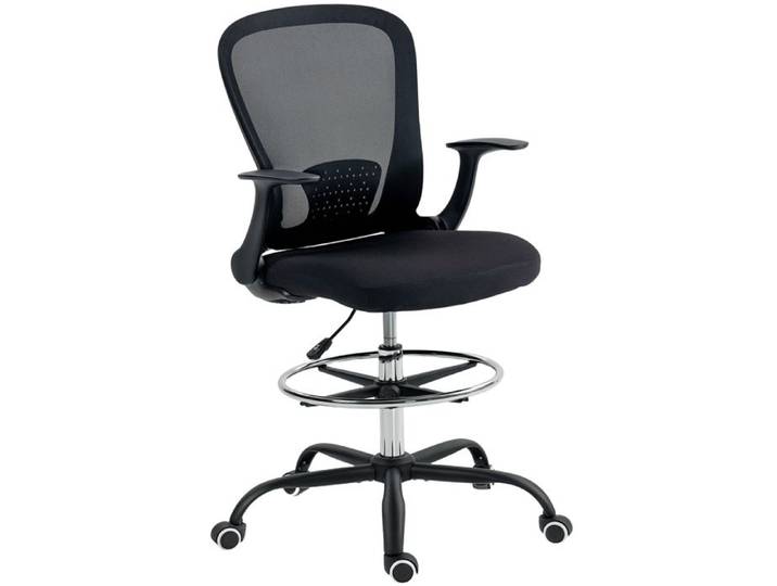 Chaise bureau ergonomique - HOMCOM - repose-pieds ajustable et accoudoirs relevables - tissu en maille - 59x62x99-119cm - noir