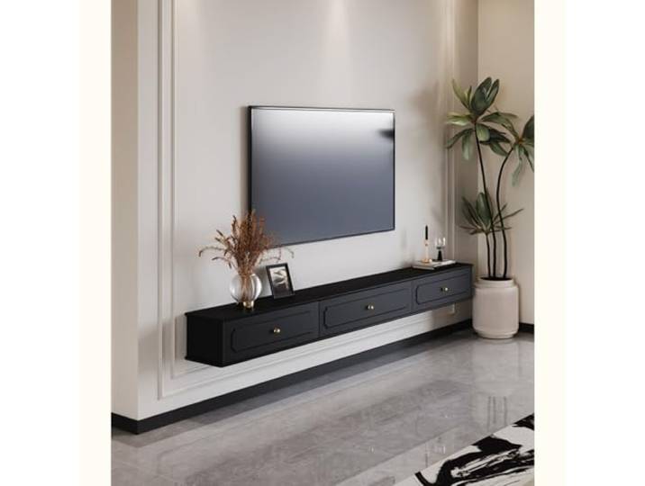 tv schrank Schwebende TV-Konsole mit 3 Türen, Holzfurnier, Wandmontage TV-Regal mit Stauraum for Wohnzimmer und Schlafzimmer