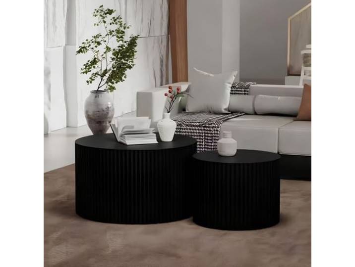 SOUWOFS Beistelltisch Set rund, 2 Stücke, Schwarz, Ø70CM+Ø50CM Moderne Kaffeetische, Satztische Rund, Sofatisch, Couchtisch, Für Wohnzimmer Schlafzimmer