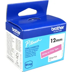 Originalband Brother Btag-P35 12mm x 4m weiß auf pink nicht laminiert
