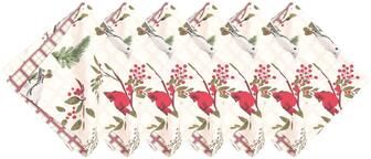 C&F Home Christmas Sprig Birds Napkin Set 6 - 20 x 20